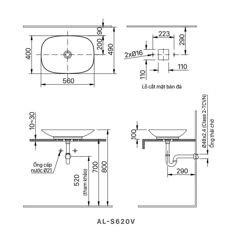 ban ve chau lavabo inax AL-S620V