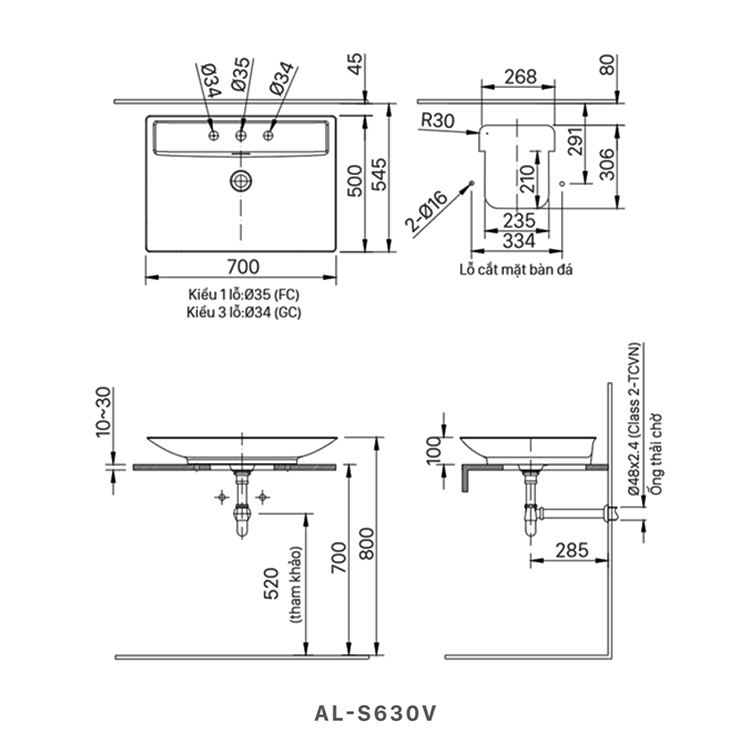 ban ve chau lavabo inax Al-S630V