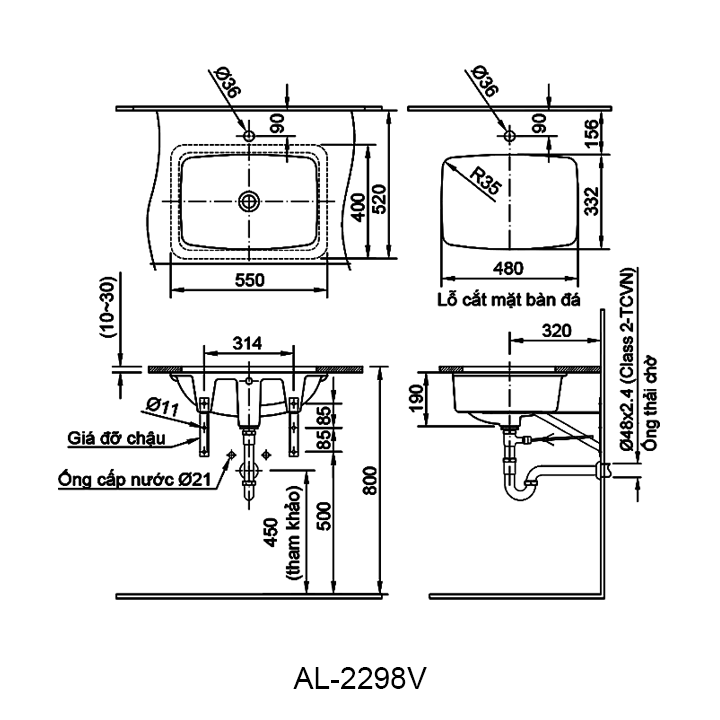 ban ve chua lavabo inax AL-2298V