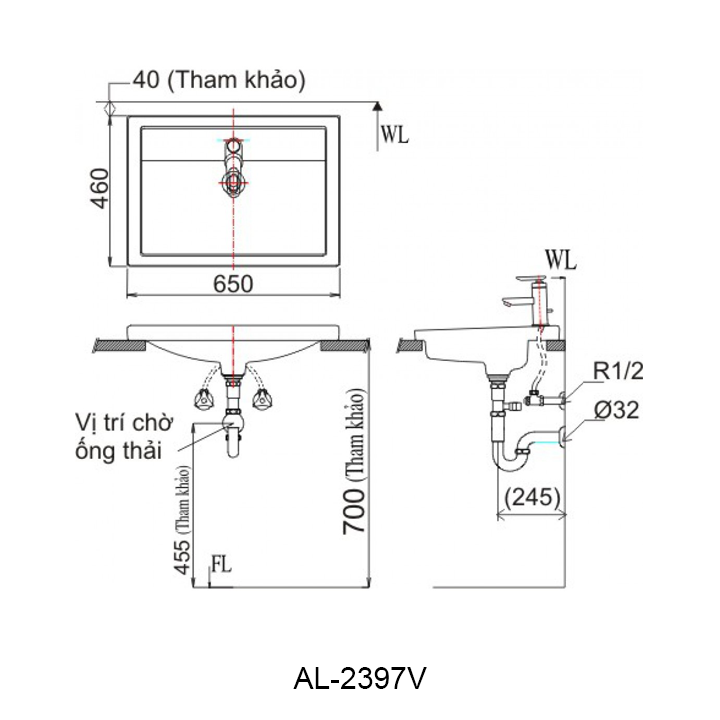 ban ve chau lavabo inax AL-2397V