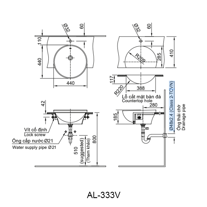 ban ve chau lavabo inax AL-333V