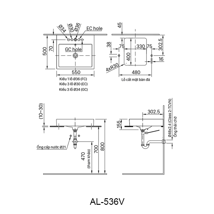 ban ve chau lavabo inax AL-536V