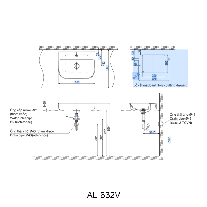 ban ve chau lavabo inax AL-632V