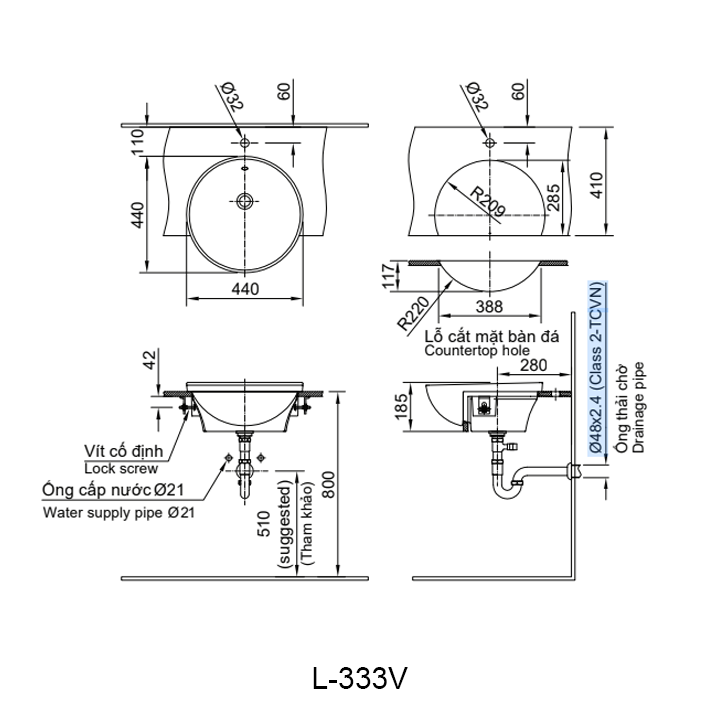 ban ve chau lavabo inax L-333v