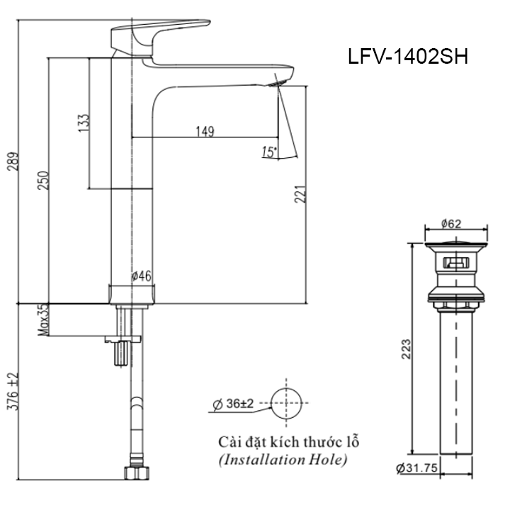 Ban ve voi lavabo inax LFV-1402SH