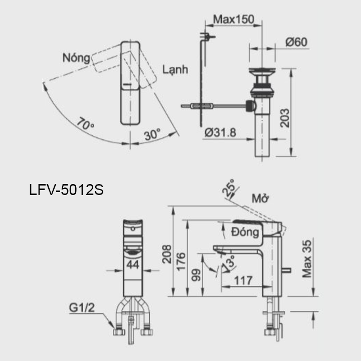 Ban ve voi lavabo inax LFV-5012S 