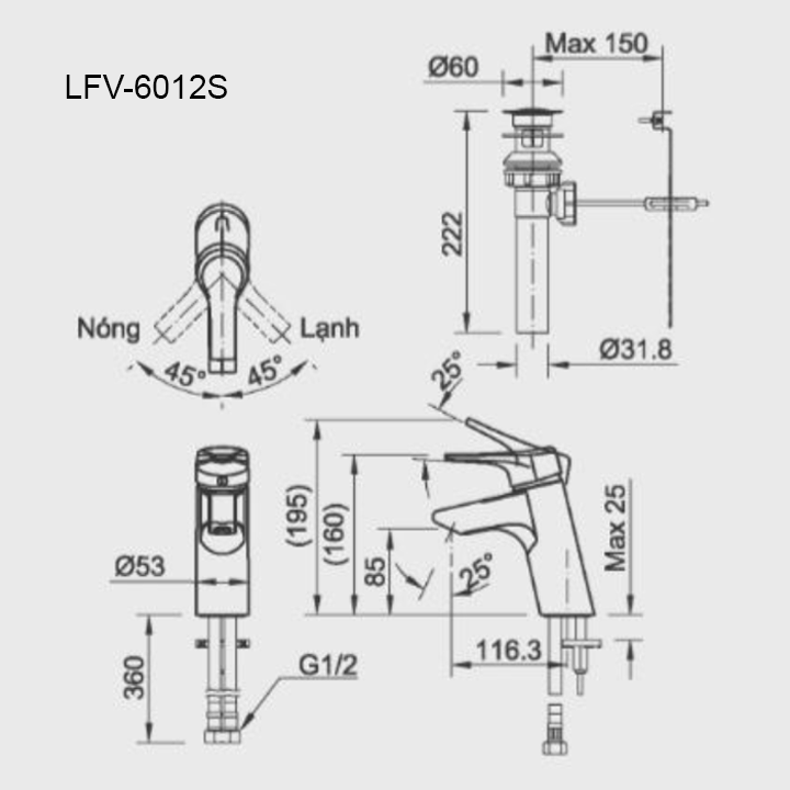 Ban ve voi lavabo inax LFV-6012S