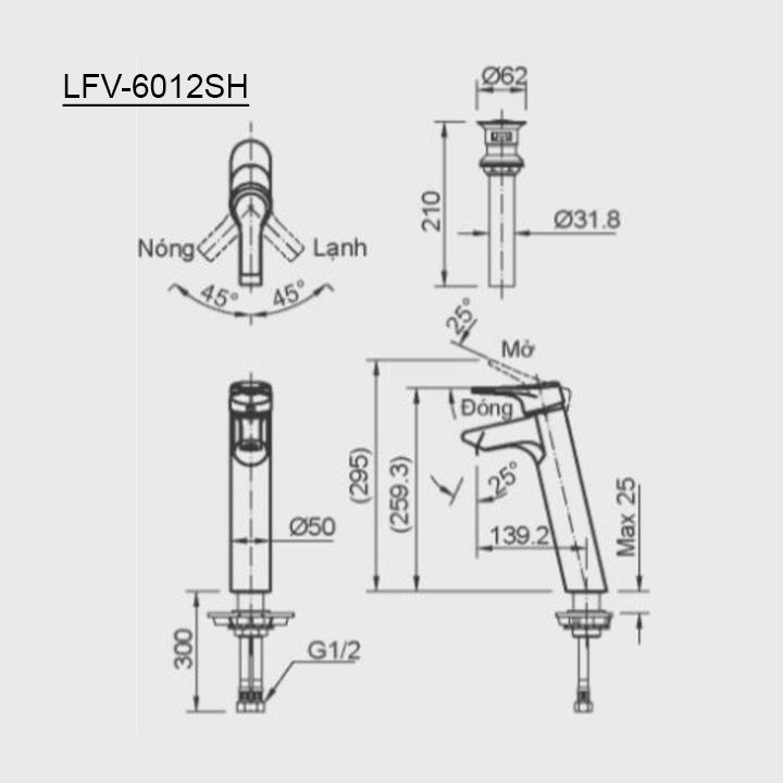 Ban ve voi lavabo inax LFV-6012SH 