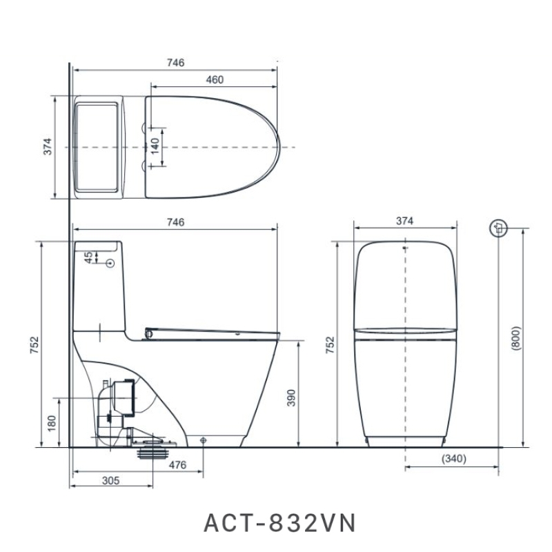 Bồn Cầu 2 khối INAX ACT-832VN (xả cảm ứng)