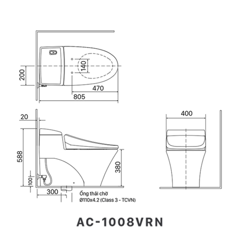 Bồn cầu 1 khối INAX AC-1008VRN 