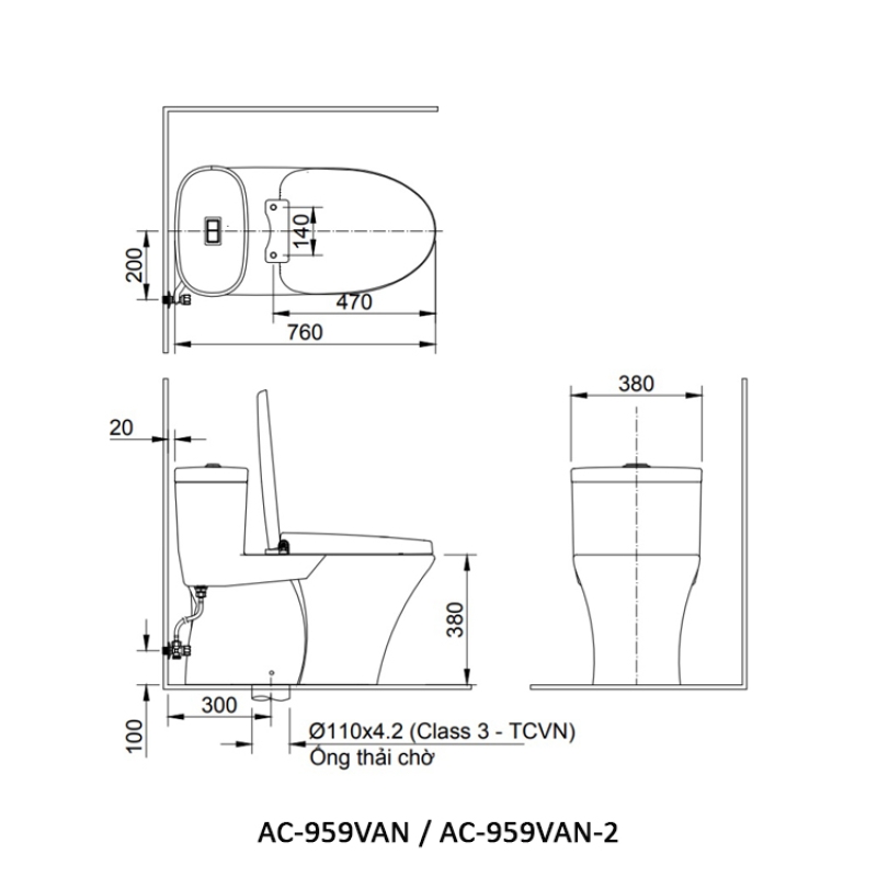 Bồn cầu nắp rửa điện tử INAX AC-959A + CW-H17VN