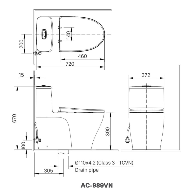 Bồn cầu nắp rửa điện tử INAX AC-989 + CW-H17VN