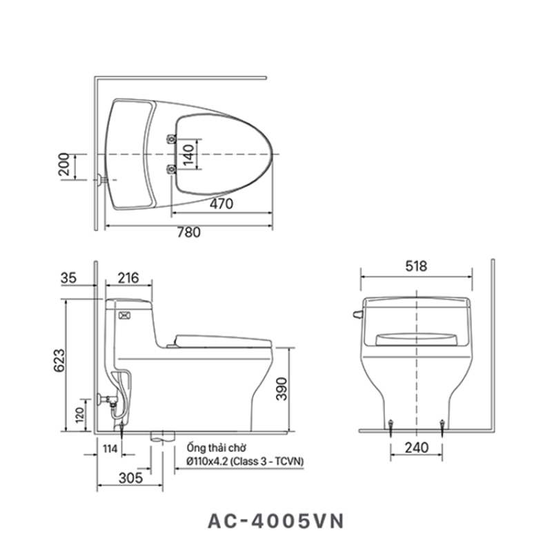 Bồn cầu nắp rửa điện tử INAX | AC-4005 + CW-KB22AVN