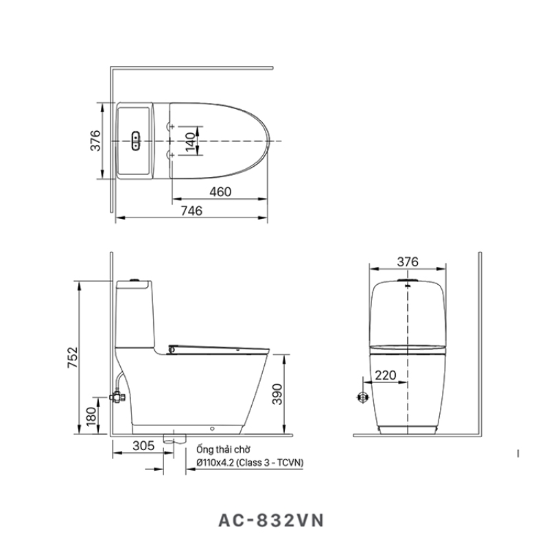 Bồn cầu 2 khối INAX AC-832VN