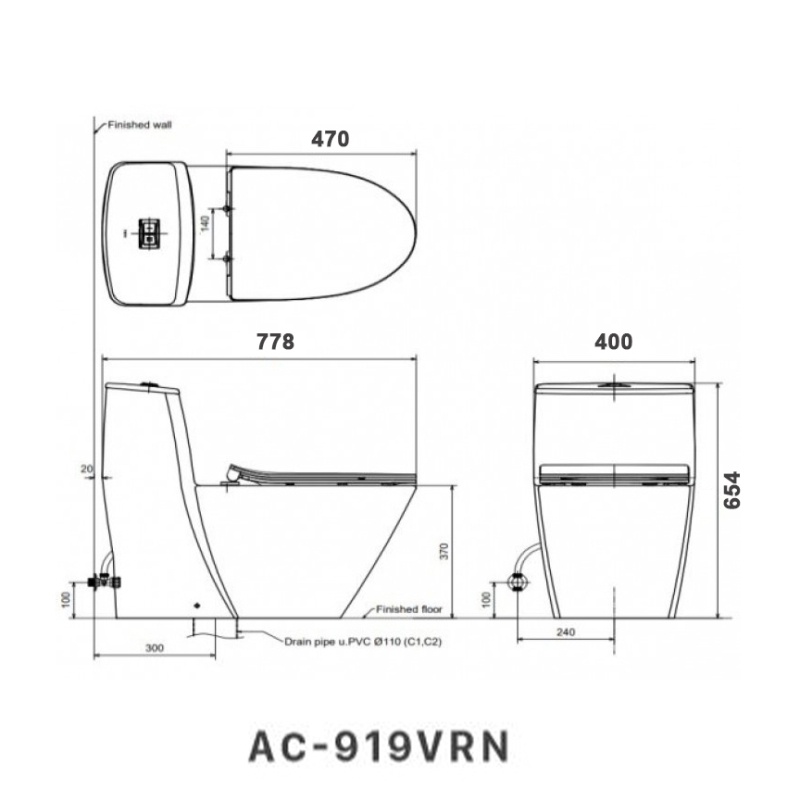Bồn cầu nắp rửa điện tử INAX AC-919R + CW-KA22AVN