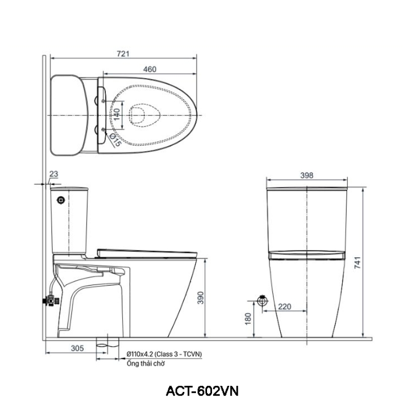 Bồn Cầu 2 khối INAX ACT-602VN (xả cảm ứng)