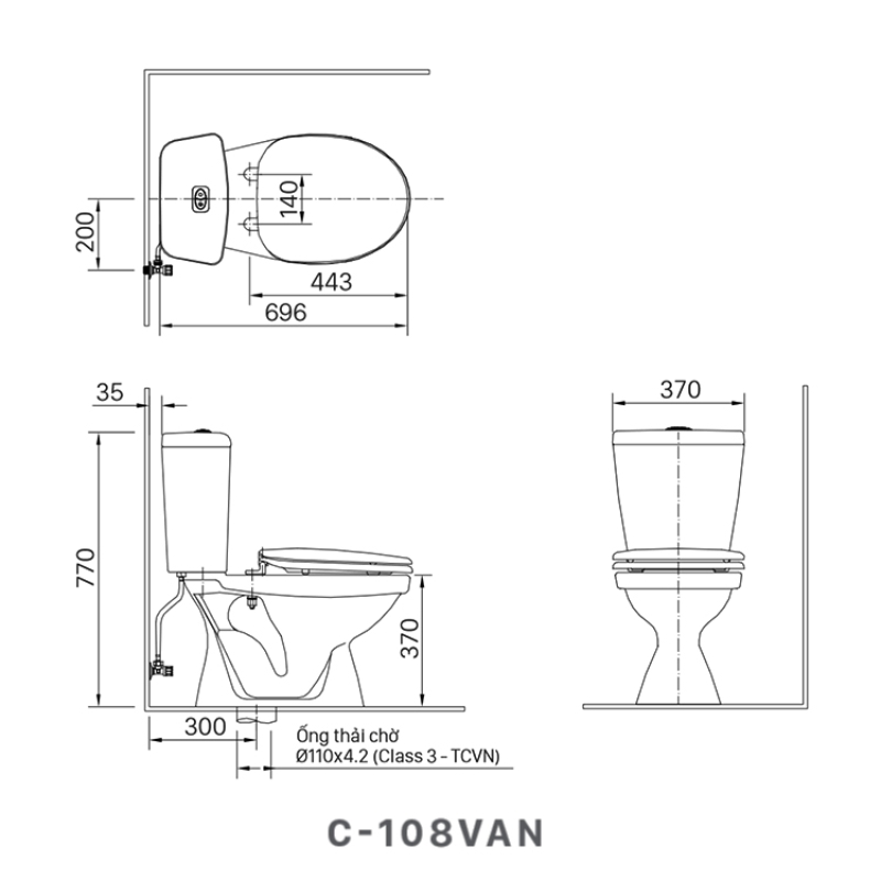 Bồn cầu 2 khối INAX C-108VAN (nắp êm)