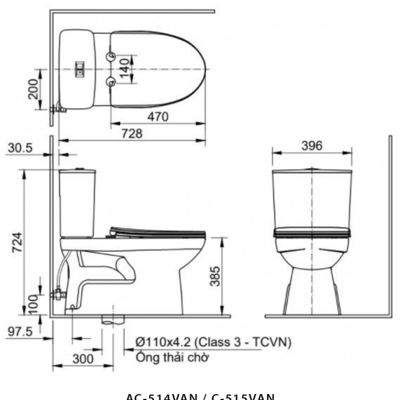 Bồn cầu nắp rửa điện tử INAX C-514A + CW-H17VN