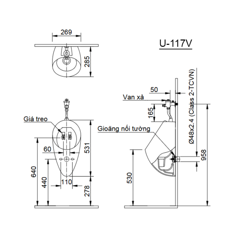 Bồn tiểu treo tường INAX U-117V