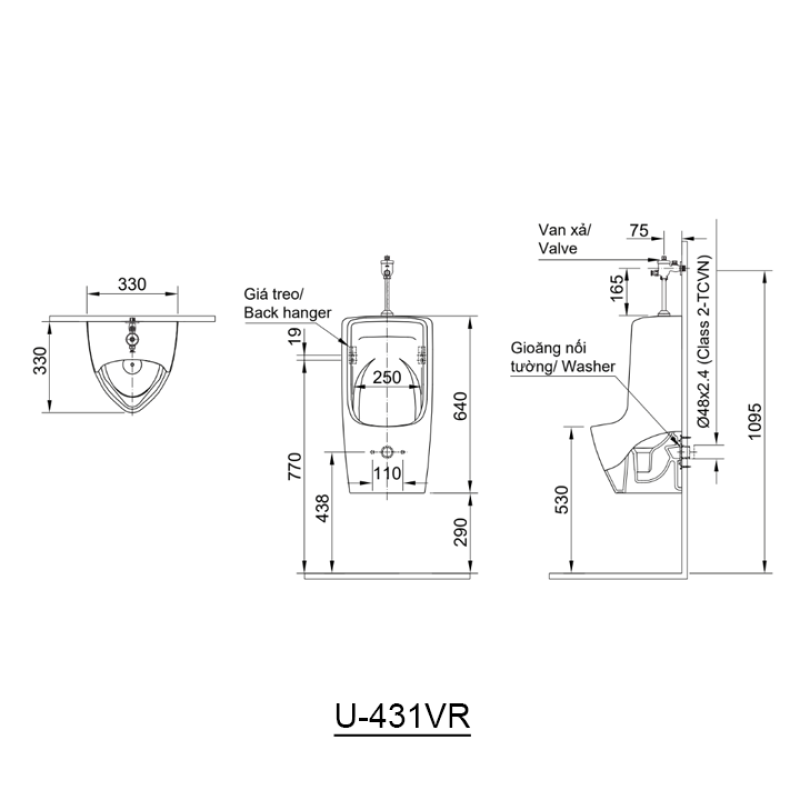 Bồn tiểu treo tường INAX U-431VR