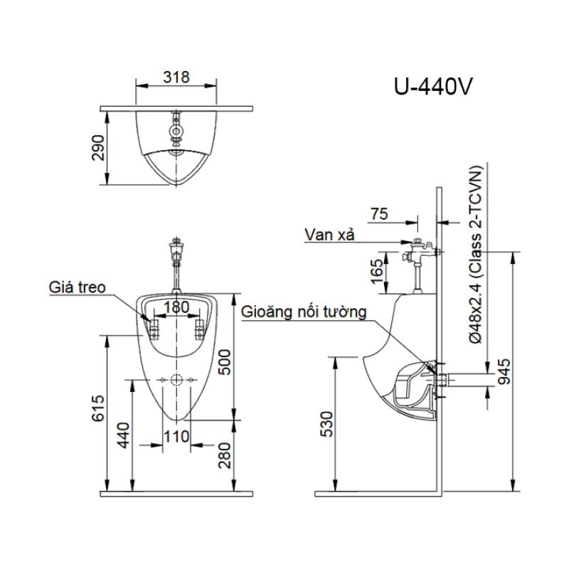 Bồn tiểu treo tường INAX U-440V