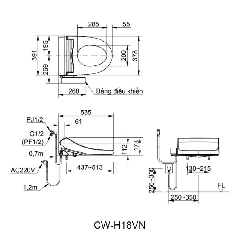 Nắp rửa điện tử INAX CW-H18VN