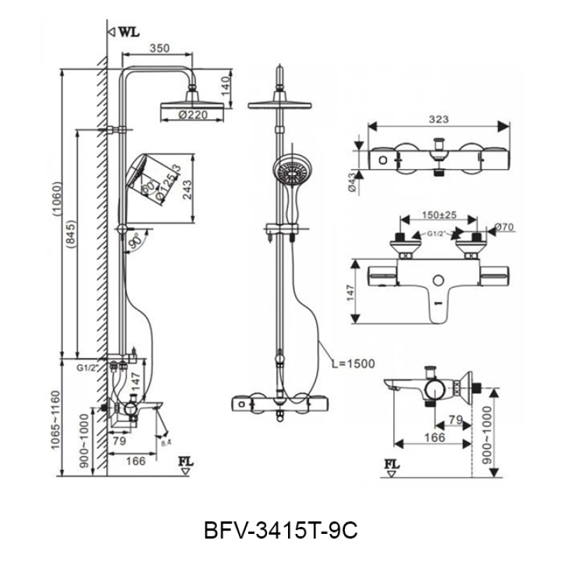 Cây sen tắm INAX BFV-3415T-9C