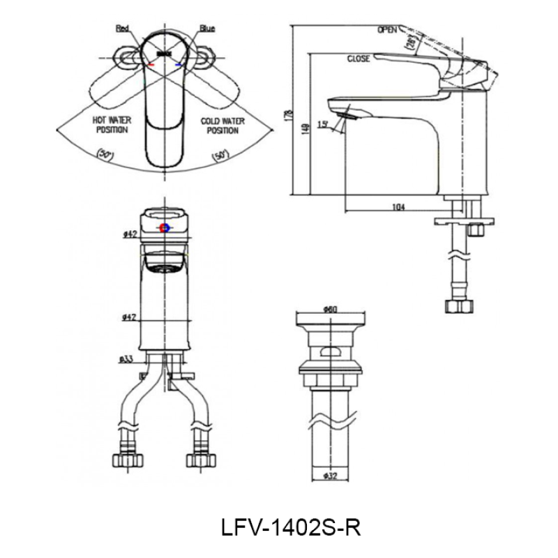 Vòi lavabo INAX LFV-1402S-R, Vòi nóng lạnh