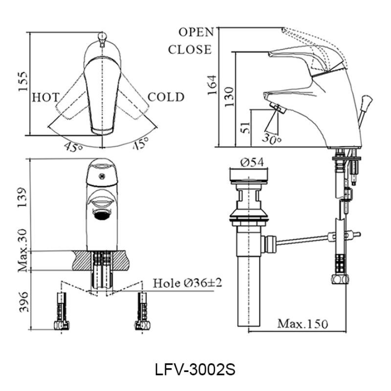 Vòi lavabo INAX LFV-3002S, Vòi nóng-lạnh