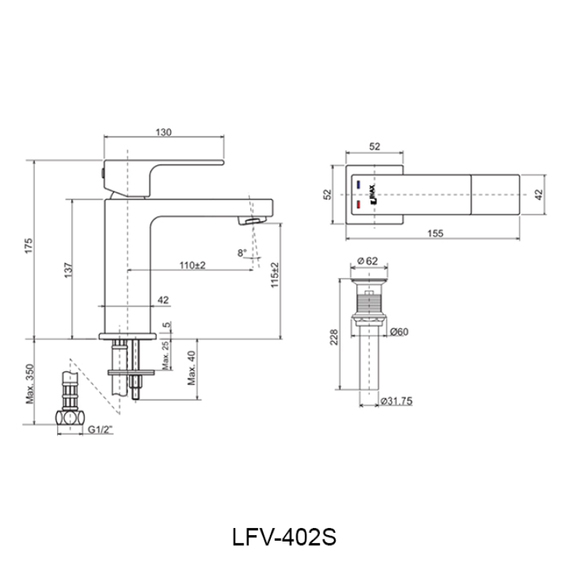 Vòi lavabo INAX LFV-402S, Vòi nóng lạnh