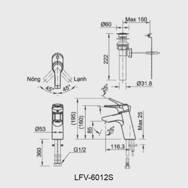 Vòi lavabo INAX LFV-6012S, Vòi nóng lạnh