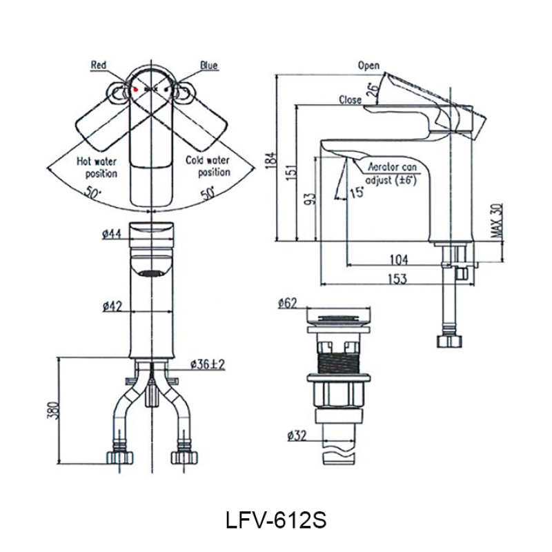 Vòi lavabo INAX LFV-612S, Vòi nóng lạnh
