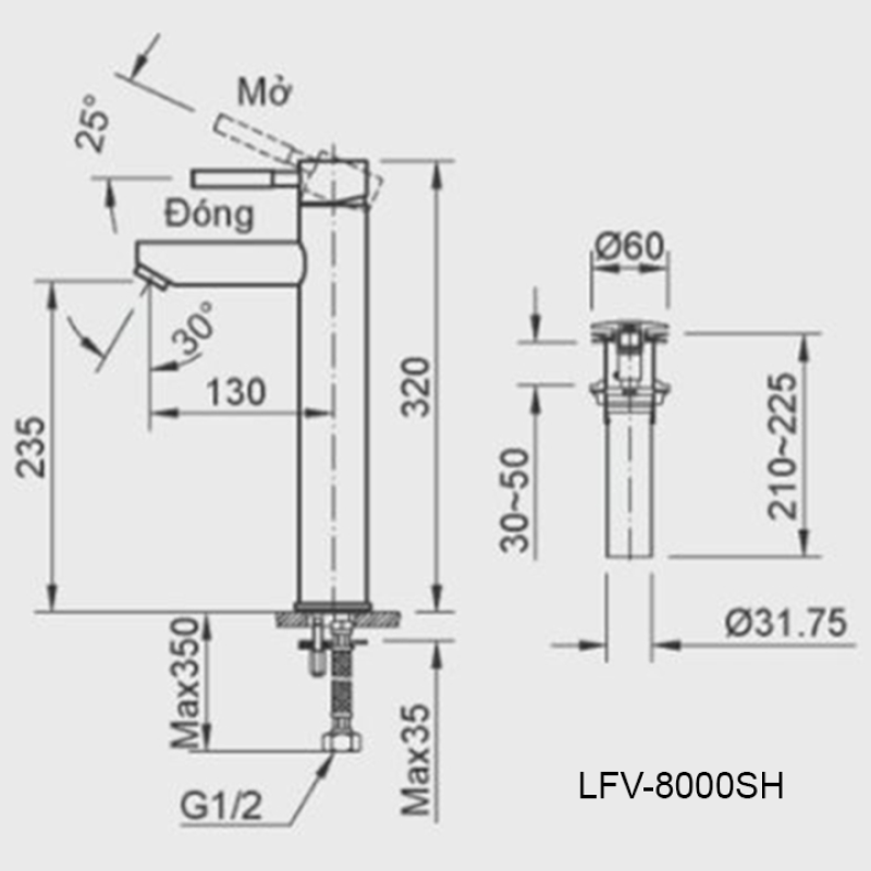 Vòi lavabo INAX LFV-8000SH, Vòi nóng lạnh