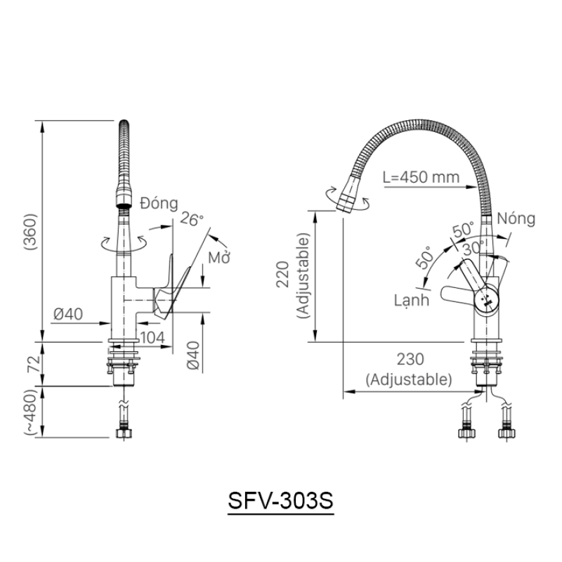 Vòi rửa chén INAX SFV-303S