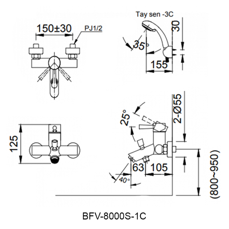 Vòi sen tắm INAX BFV-8000S-1C
